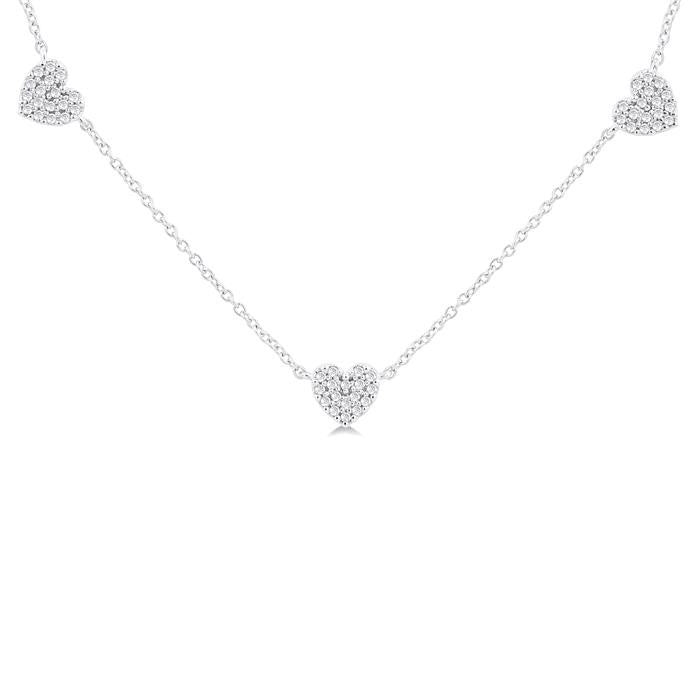 1/4 Ctw Heart Motif Round Cut Diamond Station Necklace in 14K White Gold