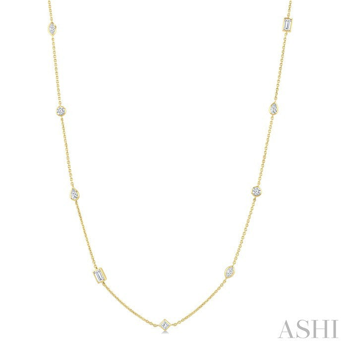 1 Ctw Bezel Set Mixed Cut Diamond Station Necklace in 14K Yellow Gold