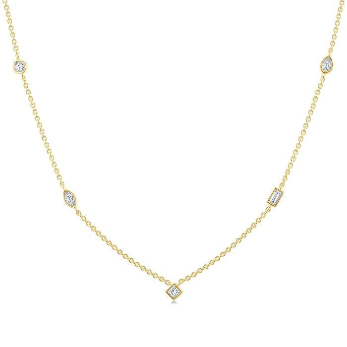 1/2 Ctw Bezel Set Mixed Cut Diamond Station Necklace in 14K Yellow Gold