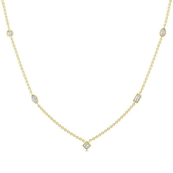 1/2 Ctw Bezel Set Mixed Cut Diamond Station Necklace in 14K Yellow Gold
