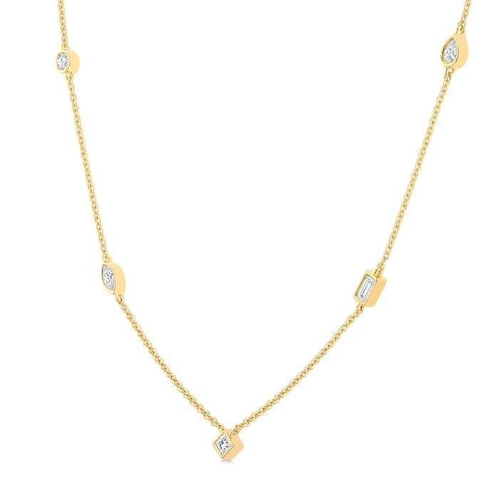 1/2 Ctw Bezel Set Mixed Cut Diamond Station Necklace in 14K Yellow Gold