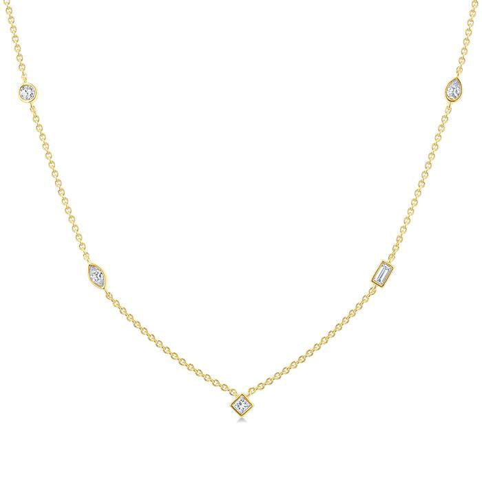Mixed Shape Bezel Set Diamond Station Necklace
