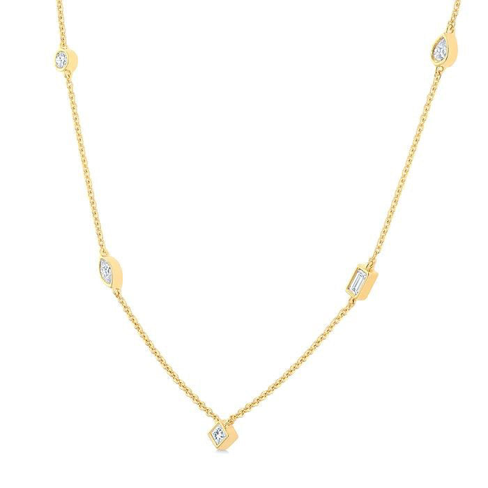 Mixed Shape Bezel Set Diamond Station Necklace