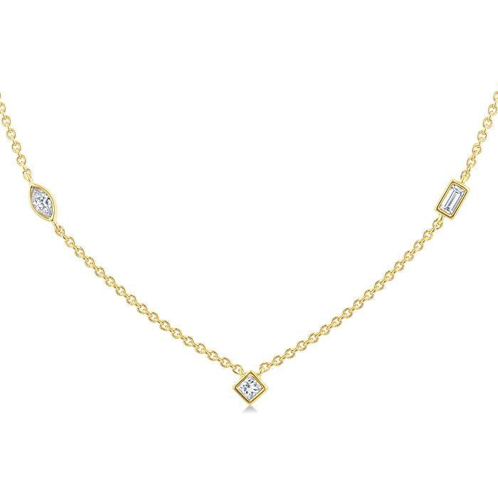 Mixed Shape Bezel Set Diamond Station Necklace