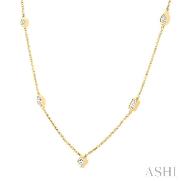 1/2 Ctw Bezel Set Mixed Cut Diamond Station Necklace in 14K Yellow Gold