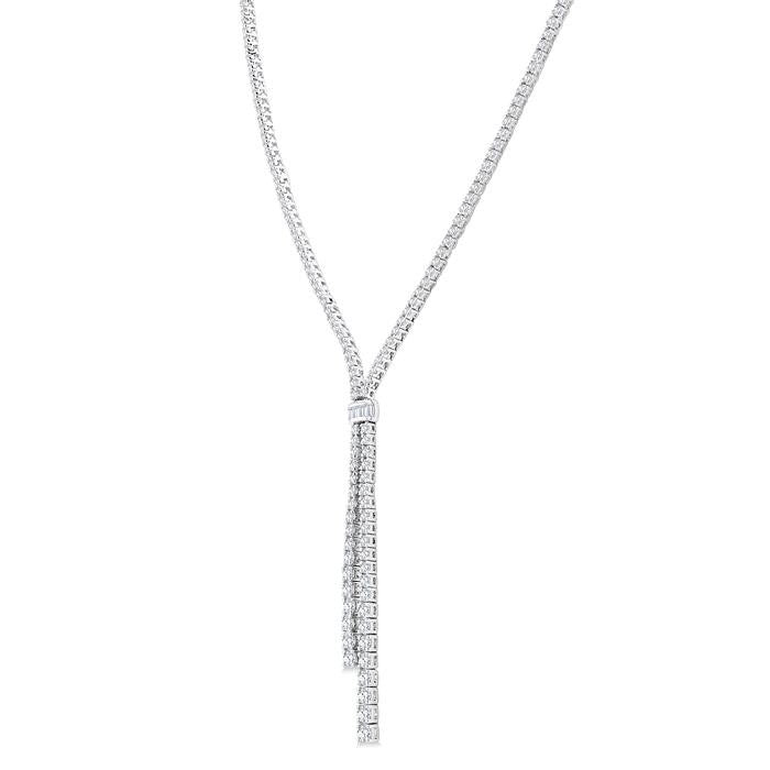 3 Ctw Split Y-Shape Baguette and Round Cut Diamond Lariat Necklace in 14K White Gold