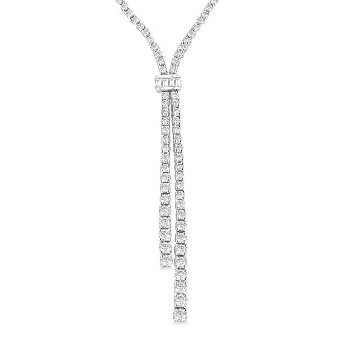 3 Ctw Split Y-Shape Baguette and Round Cut Diamond Lariat Necklace in 14K White Gold