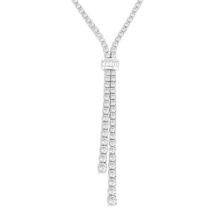 5 Ctw Split Y-Shape Baguette and Round Cut Diamond Lariat Necklace in 14K White Gold