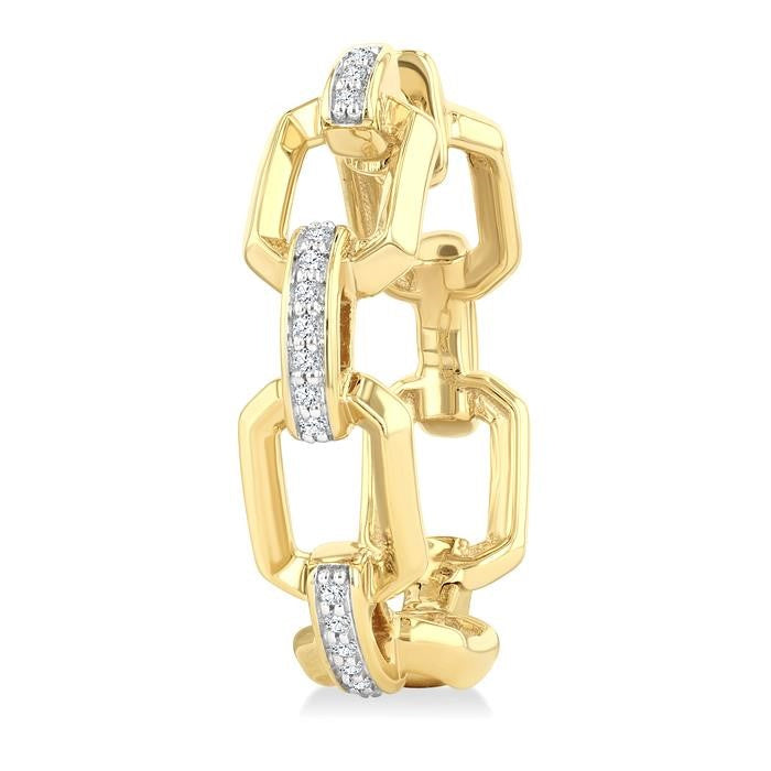 1/10 Ctw Bold Open Window Octagonal Shaped Round Cut Diamond Fashion Hoop Earrings in 10K Yellow Gold