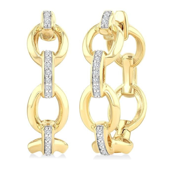 1/10 Ctw Bold Open Window Oval Shaped Round Cut Diamond Fashion Hoop Earrings in 10K Yellow Gold