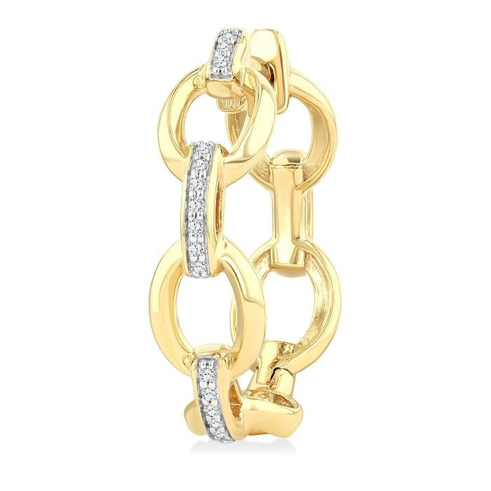 1/10 Ctw Bold Open Window Oval Shaped Round Cut Diamond Fashion Hoop Earrings in 10K Yellow Gold