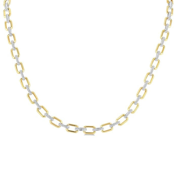 1/2 Ctw Round Cut Diamond Bold Octagonal Shape Link Necklace in 10K Yellow and White Gold