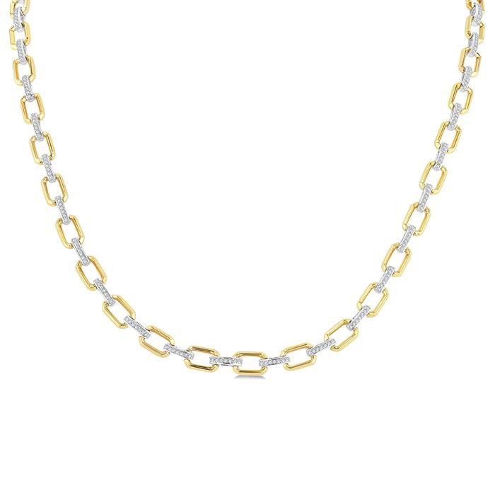 Bold Octagon Shape Link Diamond Fashion Necklace