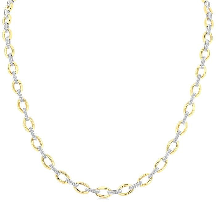 1/2 Ctw Round Cut Diamond Bold Oval Shape Link Necklace in 10K Yellow and White Gold