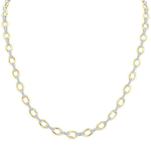 1/2 Ctw Round Cut Diamond Bold Oval Shape Link Necklace in 10K Yellow and White Gold