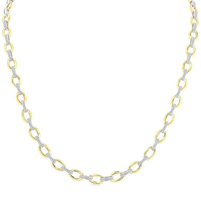 Bold Oval Shape Link Diamond Fashion Necklace