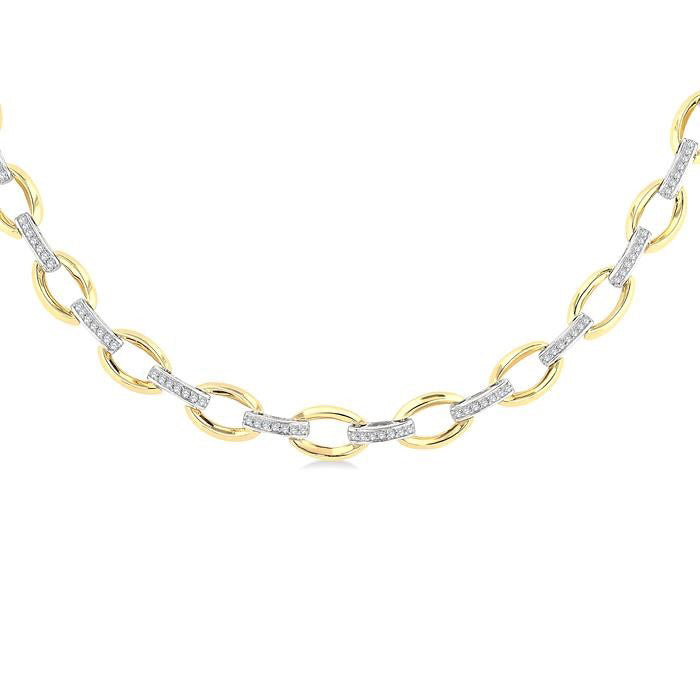 Bold Oval Shape Link Diamond Fashion Necklace