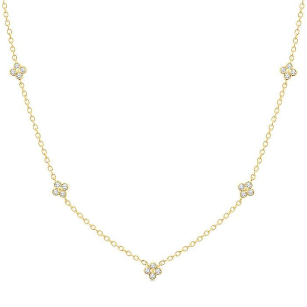1/3 Ctw Clover Motif Bezel Set Round Cut Diamond Station Necklace in 10K Yellow Gold