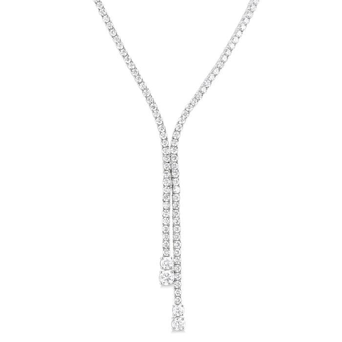 9 Ctw Y-Split Round Cut Diamond Lariat Necklace in 14K White Gold