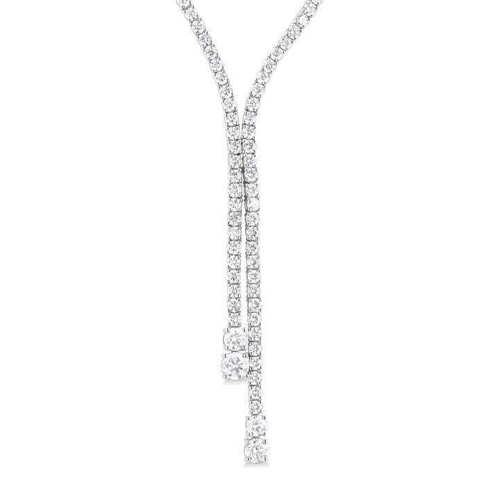 9 Ctw Y-Split Round Cut Diamond Lariat Necklace in 14K White Gold