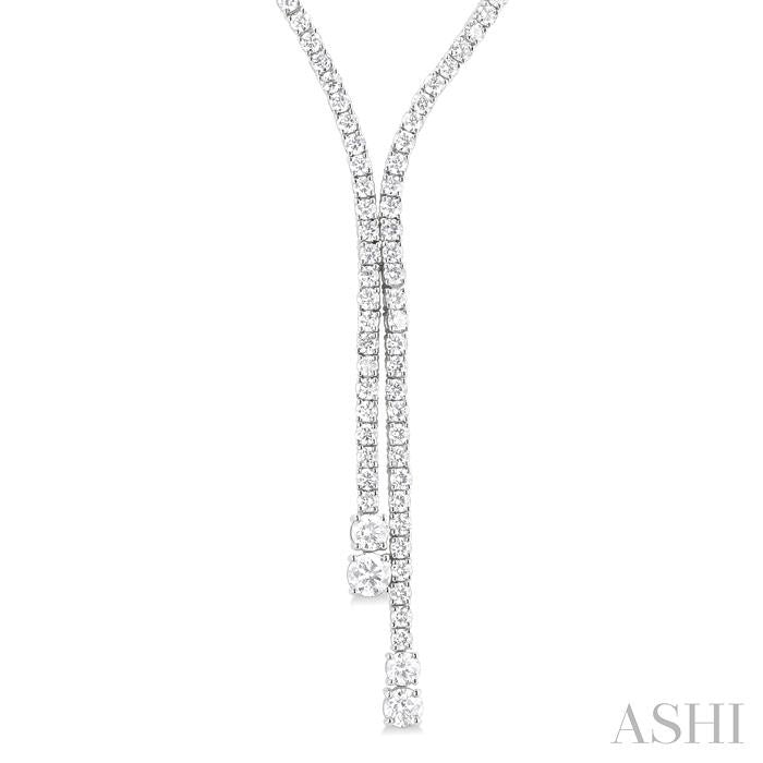 9 Ctw Y-Split Round Cut Diamond Lariat Necklace in 14K White Gold