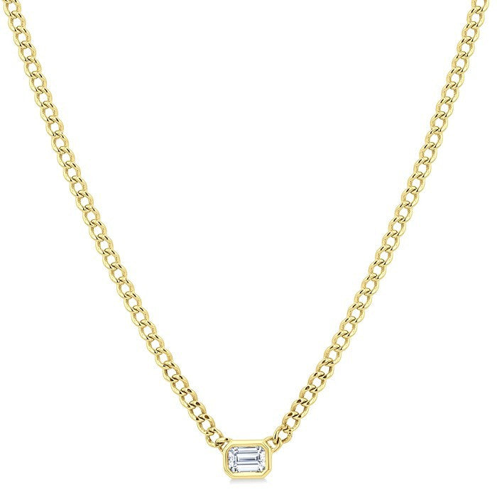 1/5 Ctw Bezel Set Octagon Cut Diamond Curb Link Fashion Necklace in 14K Yellow Gold