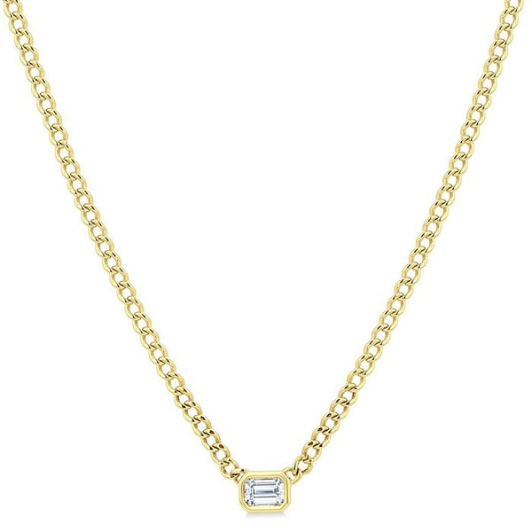 1/5 Ctw Bezel Set Octagon Cut Diamond Curb Link Fashion Necklace in 14K Yellow Gold
