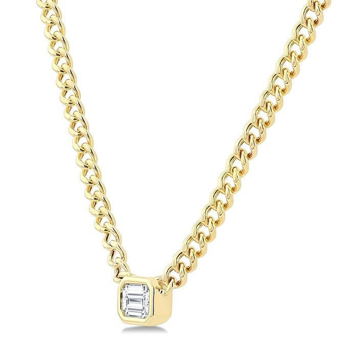 1/5 Ctw Bezel Set Octagon Cut Diamond Curb Link Fashion Necklace in 14K Yellow Gold