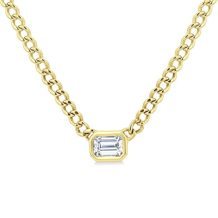 1/5 Ctw Bezel Set Octagon Cut Diamond Curb Link Fashion Necklace in 14K Yellow Gold