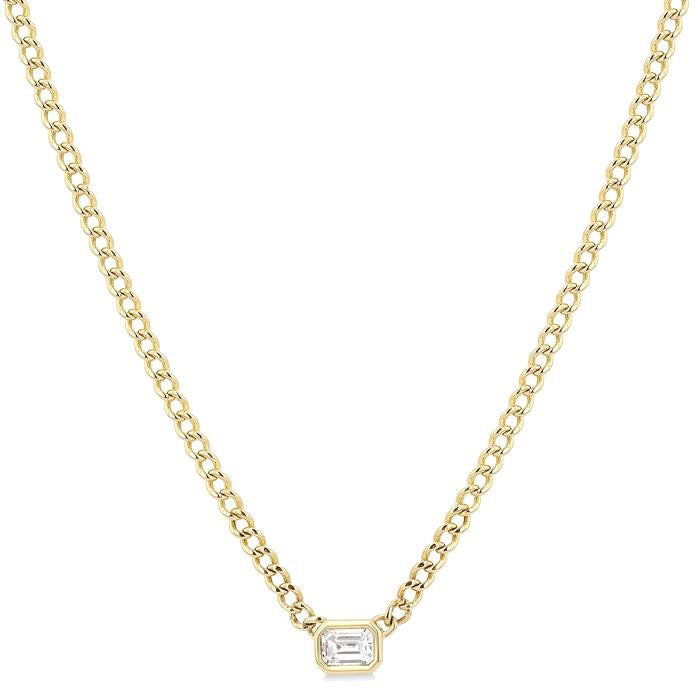 Rhea Delphine Emerald Shape Curb & Cuban Diamond Fashion Necklace