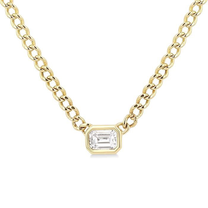 Rhea Delphine Emerald Shape Curb & Cuban Diamond Fashion Necklace