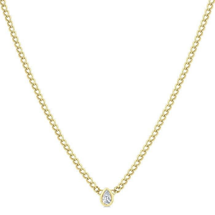 1/5 Ctw Bezel Set Pear Cut Diamond Curb Link Fashion Necklace in 14K Yellow Gold