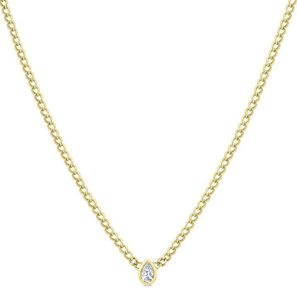 1/5 Ctw Bezel Set Pear Cut Diamond Curb Link Fashion Necklace in 14K Yellow Gold
