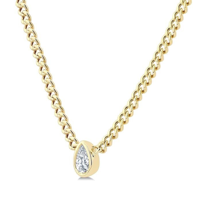 1/5 Ctw Bezel Set Pear Cut Diamond Curb Link Fashion Necklace in 14K Yellow Gold