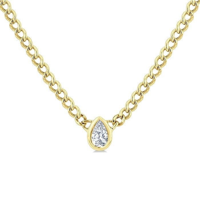 1/5 Ctw Bezel Set Pear Cut Diamond Curb Link Fashion Necklace in 14K Yellow Gold