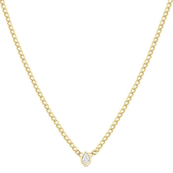 Pear Shape Bezel Curb & Cuban Diamond Fashion Necklace