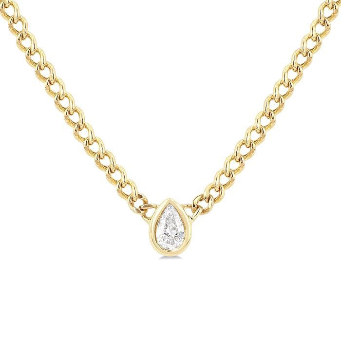Pear Shape Bezel Curb & Cuban Diamond Fashion Necklace