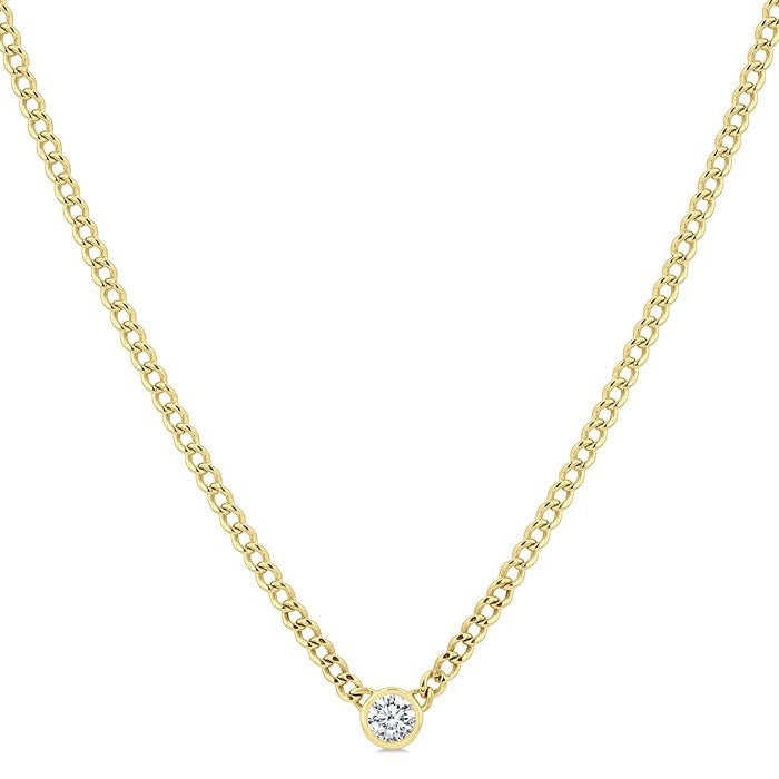 1/5 Ctw Bezel-Set Round Cut Diamond Curb Link Fashion Necklace in 14K Yellow Gold