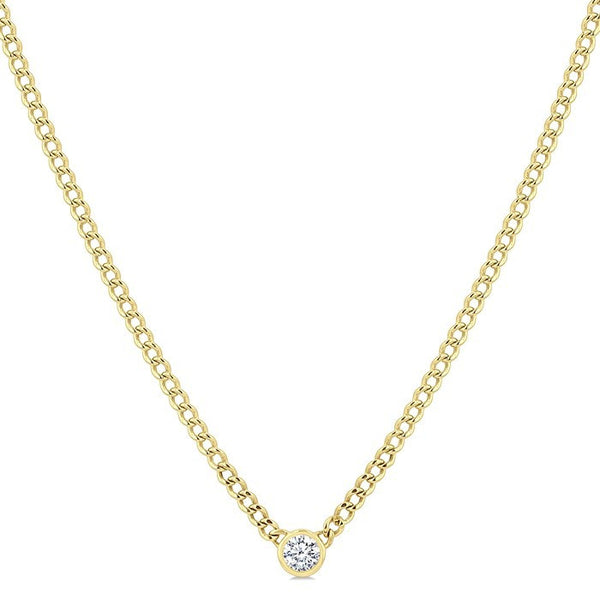 1/5 Ctw Bezel-Set Round Cut Diamond Curb Link Fashion Necklace in 14K Yellow Gold