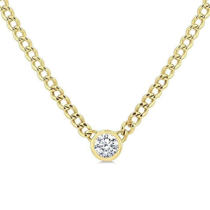 1/5 Ctw Bezel-Set Round Cut Diamond Curb Link Fashion Necklace in 14K Yellow Gold