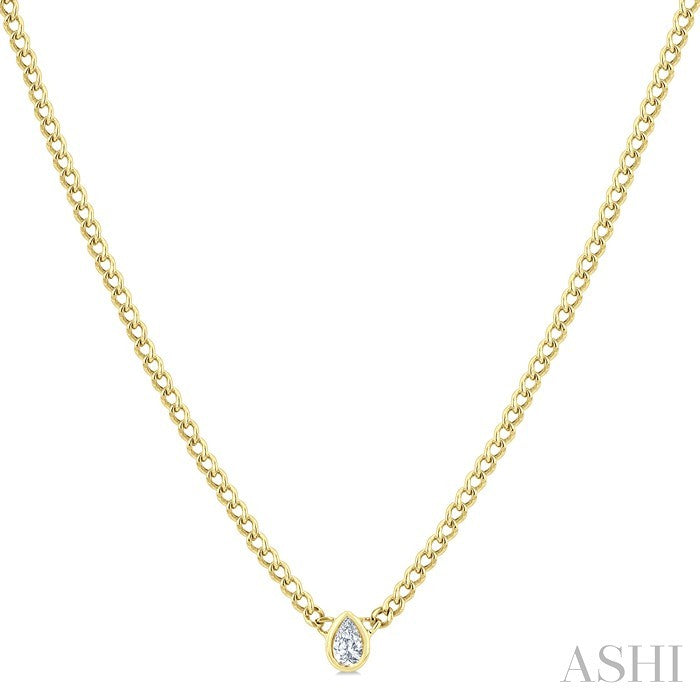 1/5 Ctw Bezel Set Pear Cut Diamond Curb Link Fashion Necklace in 14K Yellow Gold