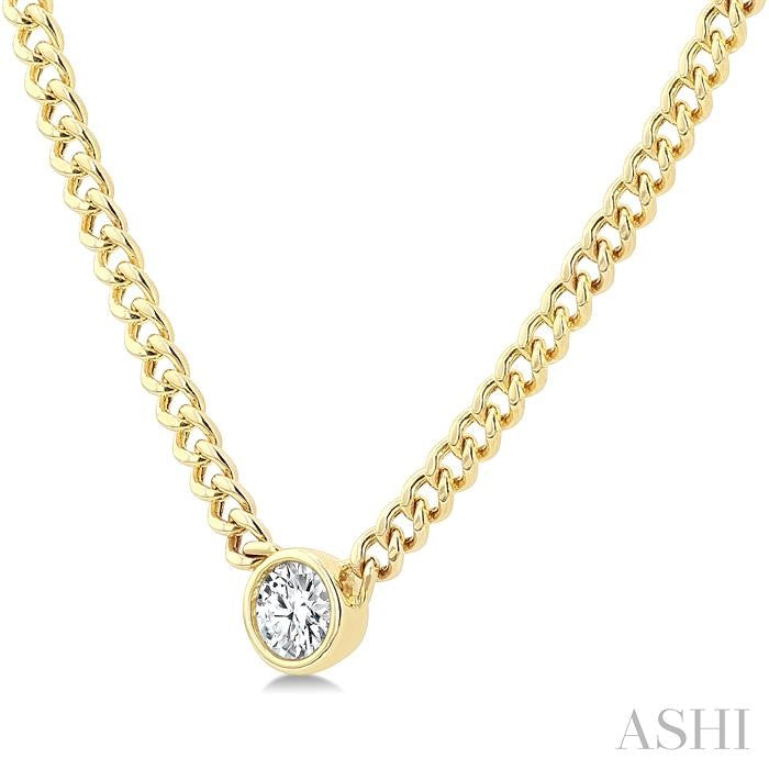 1/5 Ctw Bezel-Set Round Cut Diamond Curb Link Fashion Necklace in 14K Yellow Gold