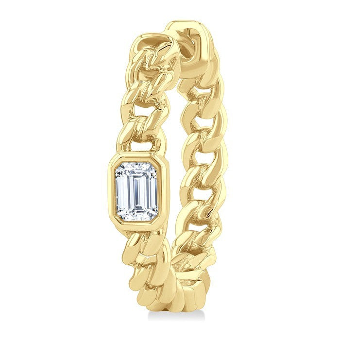 1/3 Ctw Bezel Set Emerald Cut Diamond Curb Link Fashion Hoop Earrings in 14K Yellow Gold