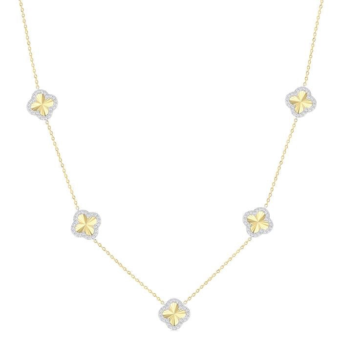 1/2 Ctw Fluted Clover Round Cut Diamond Pirouette Station Necklace in 14K Yellow and White Gold