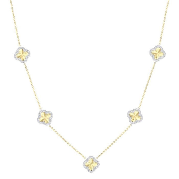 1/2 Ctw Fluted Clover Round Cut Diamond Pirouette Station Necklace in 14K Yellow and White Gold
