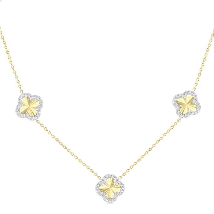 1/2 Ctw Fluted Clover Round Cut Diamond Pirouette Station Necklace in 14K Yellow and White Gold