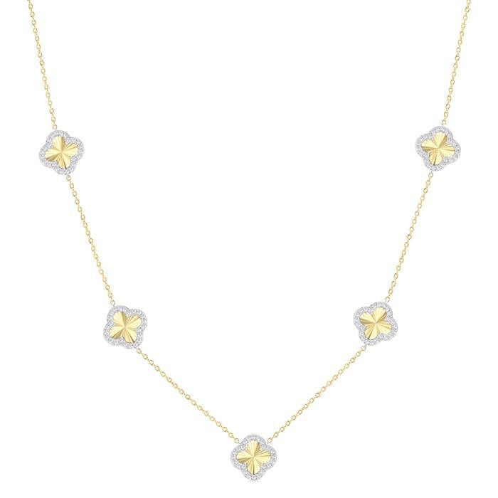Clover Fluted Diamond Station Necklace