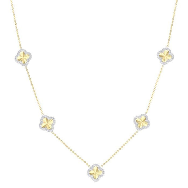 1/2 Ctw Fluted Clover Round Cut Diamond Pirouette Station Necklace in 14K Yellow and White Gold