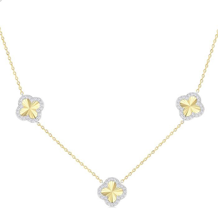 Clover Fluted Diamond Station Necklace