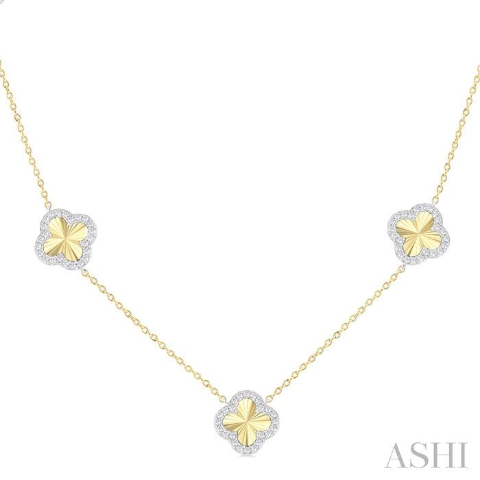 1/2 Ctw Fluted Clover Round Cut Diamond Pirouette Station Necklace in 14K Yellow and White Gold